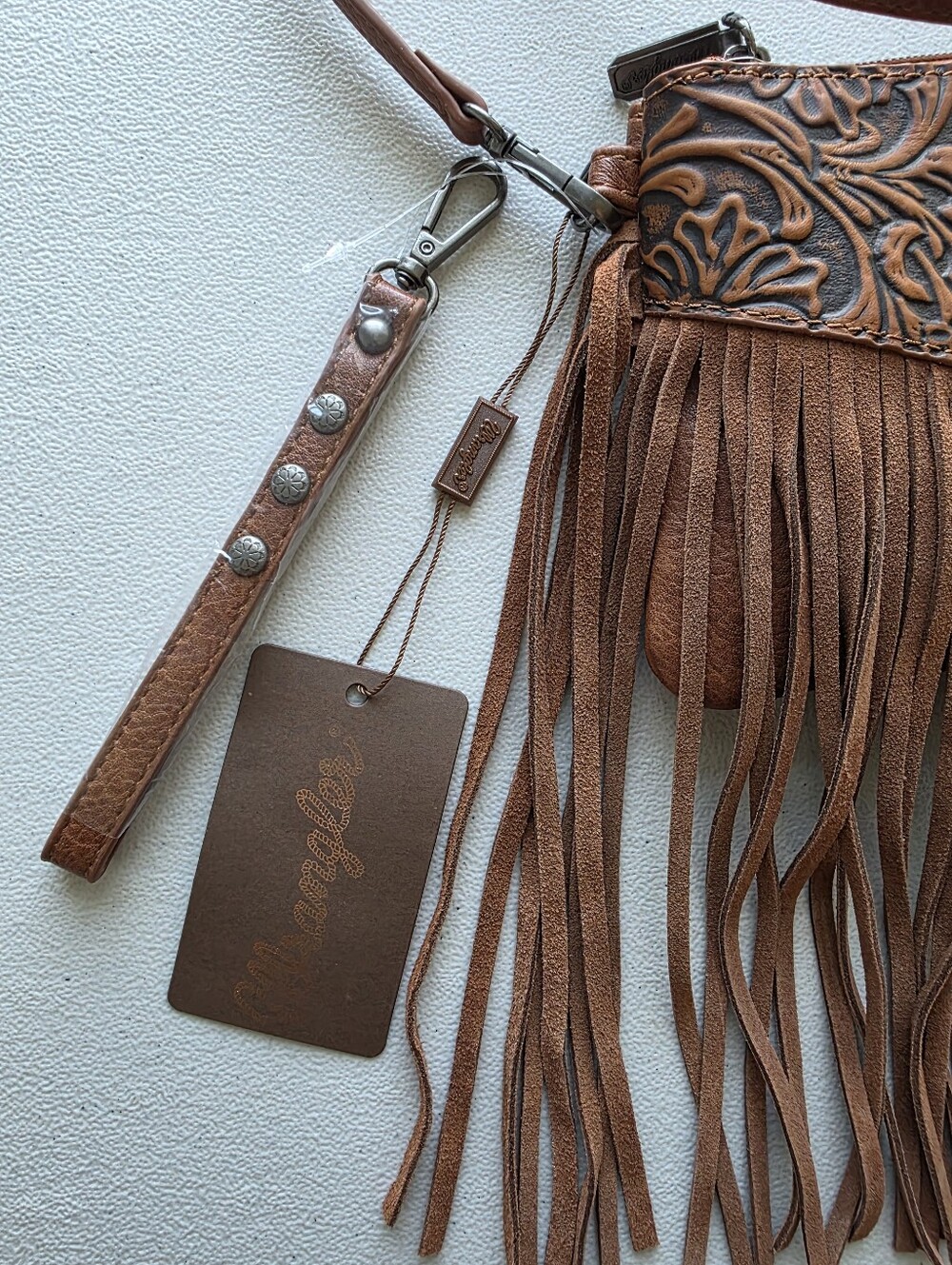 NWT Wrangler Western Tooled Leather Fringe Crossbody Bag Festival Boho Cowgirl - Picture 4 of 11